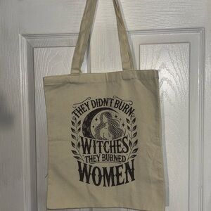 Cream Canvas Witchy Tote Bag with Black Print